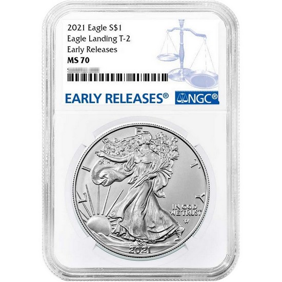 2021 Silver American Eagle Type 2 Eagle Landing MS70 ER NGC Blue Label