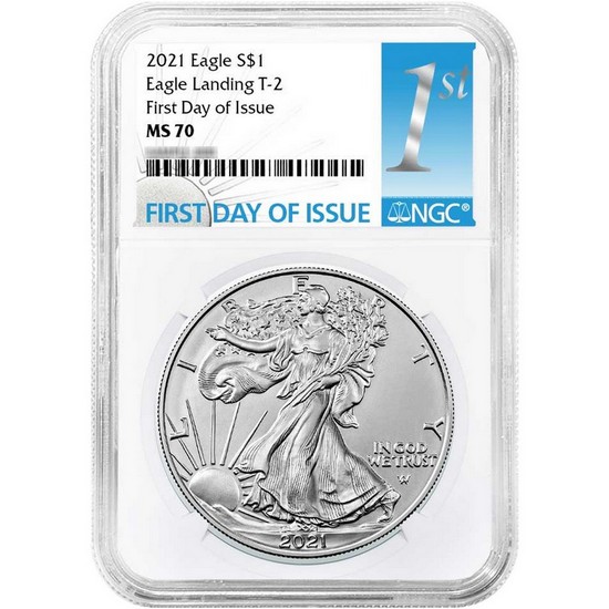 2021 Silver American Eagle Type 2 Eagle Landing MS70 FDI NGC 1st Label