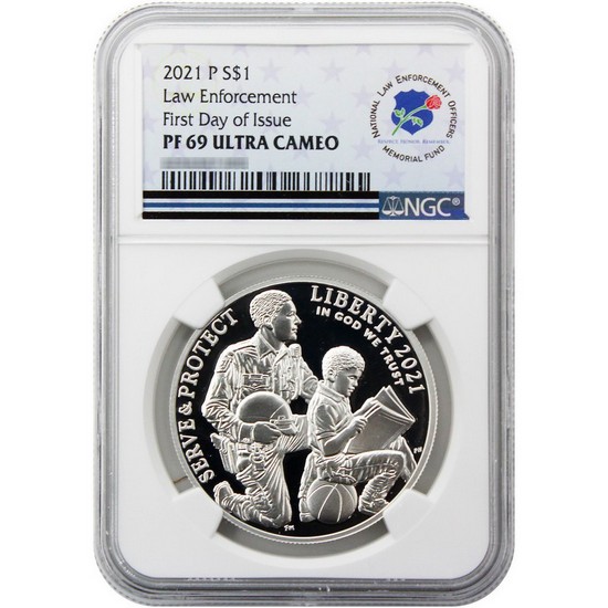 2021 P National Law Enforcement Silver Dollar PF69UC FDI NGC Memorial Fund Label