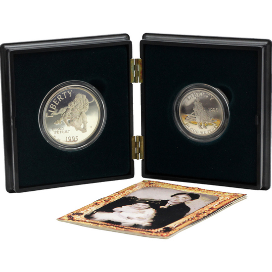 1995 S Civil War Battlefield Preservation Silver Dollar and Half Dollar PF Coins 2pc Set in Union Case Packaging