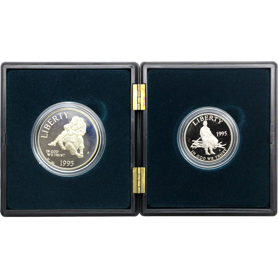 1995 S Civil War Battlefield Preservation Silver Dollar and Half Dollar PF Coins 2pc Set in Union Case Packaging 1995 S Civil War Battlefield Preservation Silver Dollar and Half Dollar PF Coins 2pc Set in Union Case Packaging