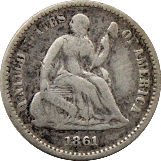 1861 Liberty Seated Half Dime G/VG Condition