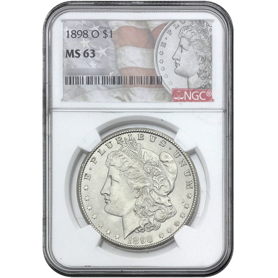 1898 O Morgan Silver Dollar MS63 NGC Morgan/Flag Label