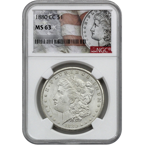 1880 CC Morgan Silver Dollar MS63 NGC Morgan/Flag Label