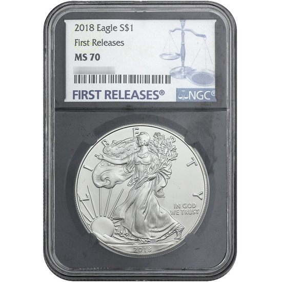 2018 Silver American Eagle MS70 FR NGC Black Core Blue Label