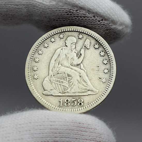 1858 P Seated Quarter G/VG Condition