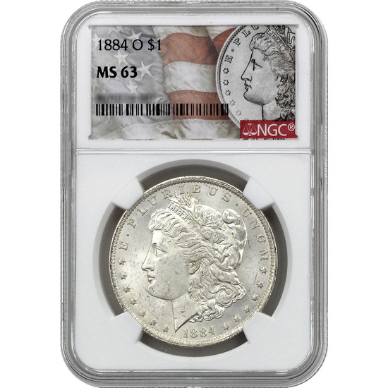 1884 O Morgan Silver Dollar MS63 NGC Morgan/Flag Label