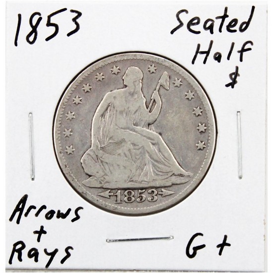 1853 Liberty Seated Half Dollar w/Arrows & Rays in G/VG Condition