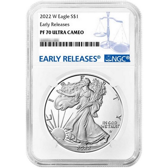 2022 W Silver American Eagle Coin PF70 UC ER NGC Blue Label
