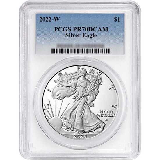 2022 W Silver American Eagle Coin PR70 DCAM PCGS Standard Blue Label