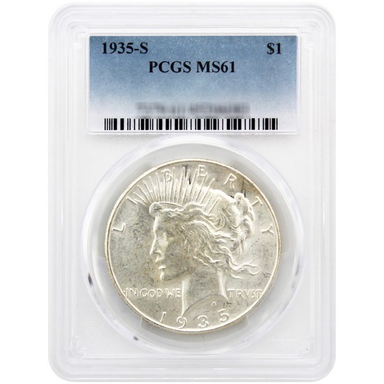 1935-S Peace Dollar Silver MS61 PCGS