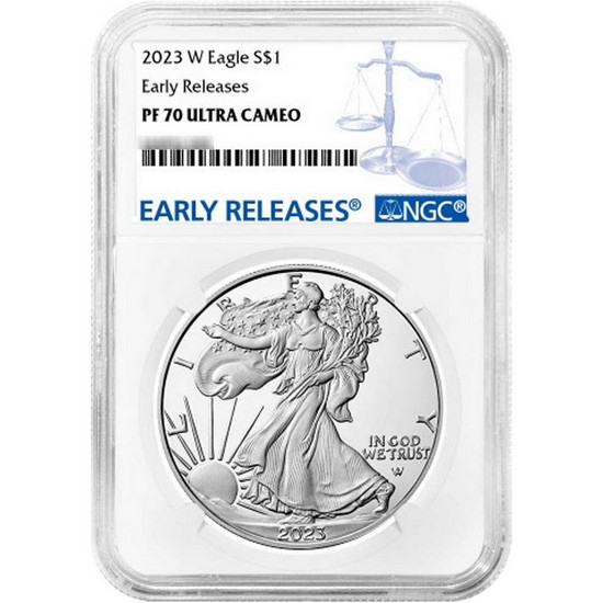 2023 W Silver American Eagle Coin PF70 UC ER NGC Blue Label