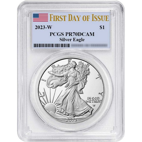 2023 W Silver American Eagle Coin PR70 DCAM FDI PCGS Flag Label