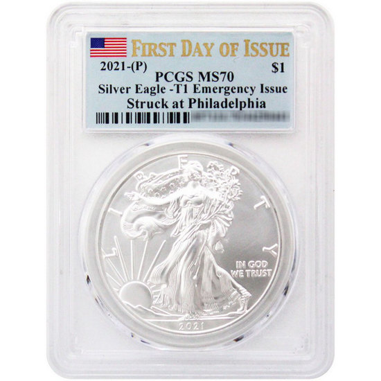 2021 (P) Silver American Eagle Type 1 Heraldic Eagle Emergency Production MS70 FDI PCGS Flag Label