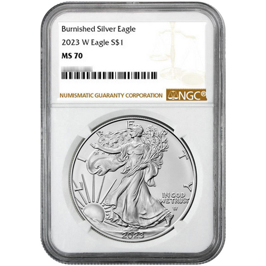 2023 W Burnished Silver American Eagle MS70 NGC Brown Label