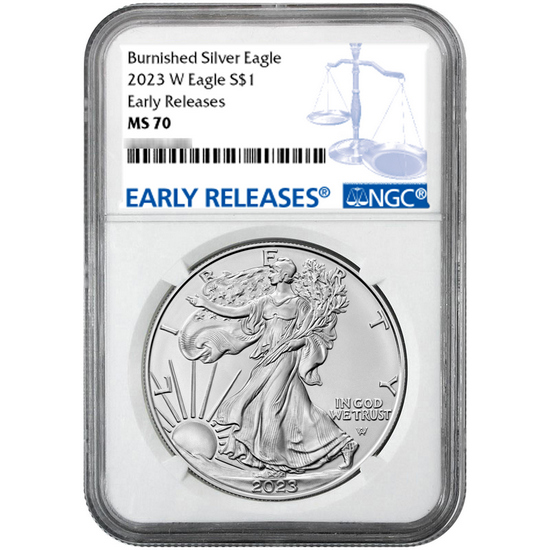 2023 W Burnished Silver American Eagle MS70 ER NGC Blue Label