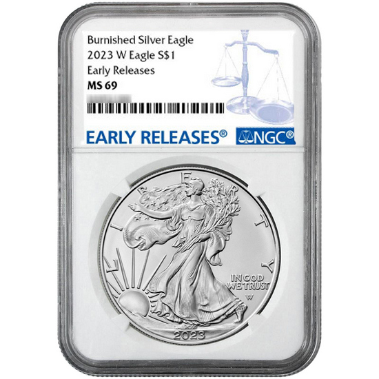 2023 W Burnished Silver American Eagle MS69 ER NGC Blue Label