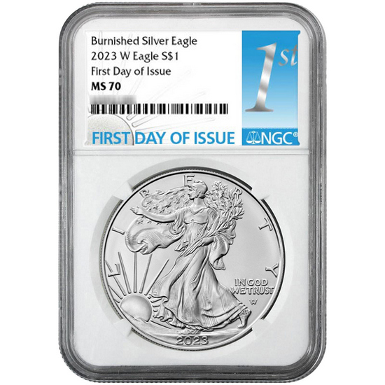 2023 W Burnished Silver American Eagle MS70 FDI NGC 1st Label