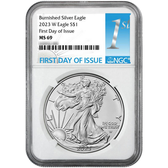 2023 W Burnished Silver American Eagle MS69 FDI NGC 1st Label
