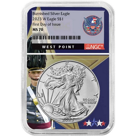 2023 W Burnished Silver American Eagle MS70 FDI NGC West Point Core