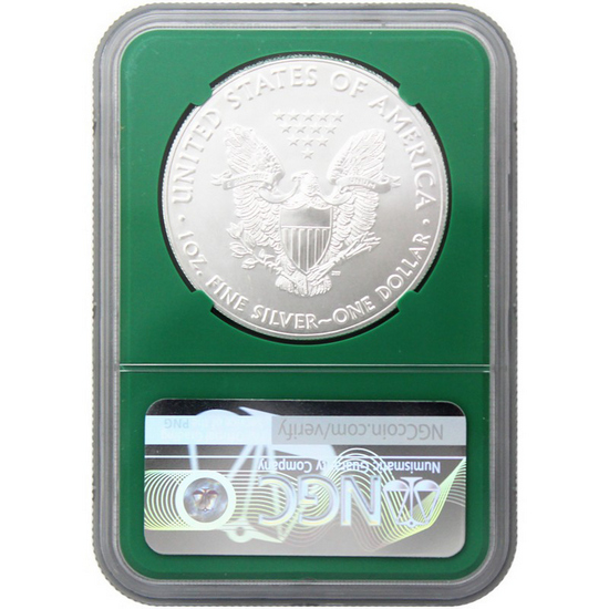 2002 Silver American Eagle MS9.9 Early Production NGCX Green Core