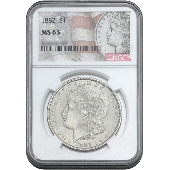1882 Morgan Silver Dollar NGC MS63 Flag Label