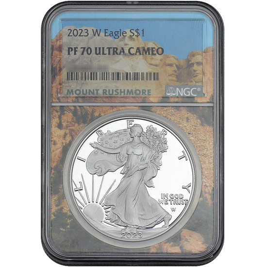 2023 W Silver American Eagle Coin PF70 UC NGC Mount Rushmore Core