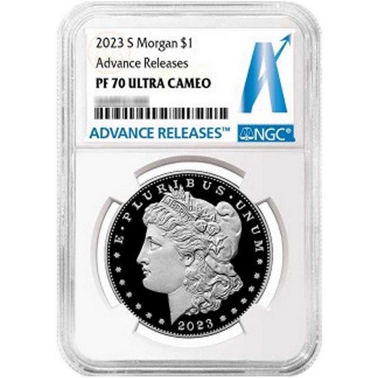 2023 S Proof Morgan Silver Dollar PF70 UC AR NGC Advanced Releases label