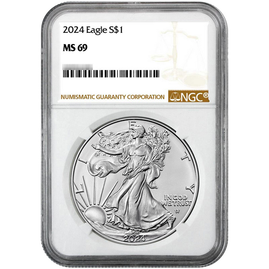 2024 Silver American Eagle Coin MS69 NGC Brown Label