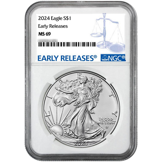 2024 Silver American Eagle Coin MS69 ER NGC Blue Label