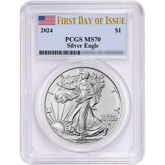 2024 Silver American Eagle Coin MS70 FDI PCGS Flag Label