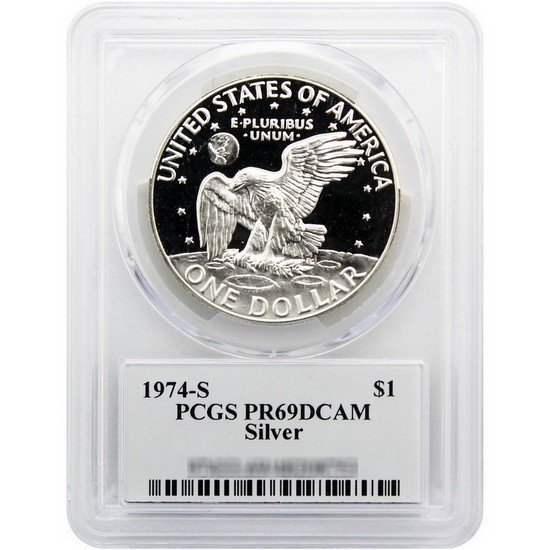 1974 S Silver Eisenhower Dollar MS69 DCAM PCGS Eisenhower Label 1974 S Silver Eisenhower Dollar MS69 DCAM PCGS Eisenhower Label
