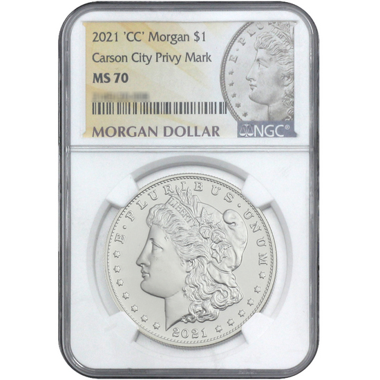 2021 100th Anniversary of the Last Morgan Silver Dollar with 'CC' Privy Mark MS70 NGC Morgan Label