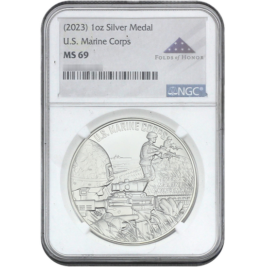 (2023) US Marine Corps Armed Forces Silver Medal 1oz MS69 NGC Folds of Honor Label