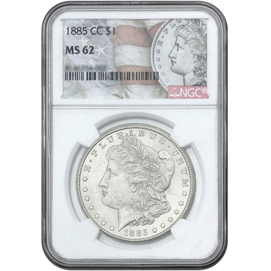 1885 CC Morgan Silver Dollar MS62 NGC Morgan/Flag Label