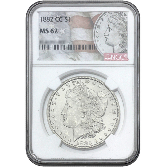 1882 CC Morgan Silver Dollar MS62 NGC Morgan/Flag Label