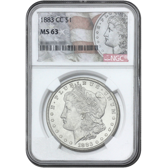 1883 CC Morgan Silver Dollar MS63 NGC Morgan/Flag Label