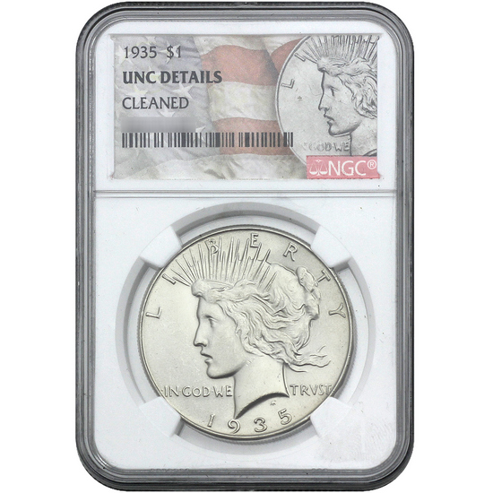1935 Peace Silver Dollar UNC Details NGC Cleaned