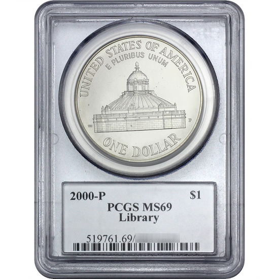 2000 Silver Library of Congress Commemorative Dollar MS69 PCGS John Mercanti 2000 Silver Library of Congress Commemorative Dollar MS69 PCGS John Mercanti