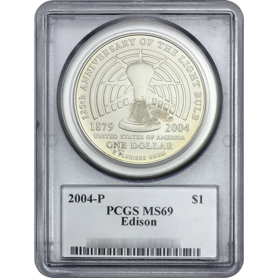 2004 P Thomas Alva Edison Silver Dollar MS69 PCGS John Mercanti Signed