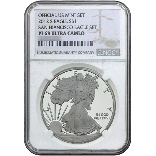 2012 S Silver American Eagle 75th Anniversary 2pc Set PR69 NGC Brown Label 2012 S Silver American Eagle 75th Anniversary 2pc Set PR69 NGC Brown Label