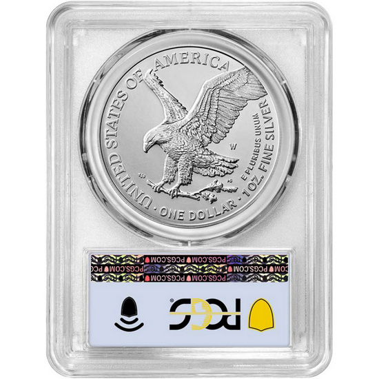 2024 W Burnished Silver American Eagle SP70 FDI PCGS Flag Label 2024 W Burnished Silver American Eagle SP70 FDI PCGS Flag Label
