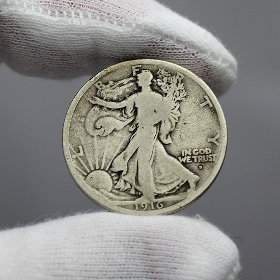 1916 D Silver Walking Liberty Half Dollar G/VG Condition