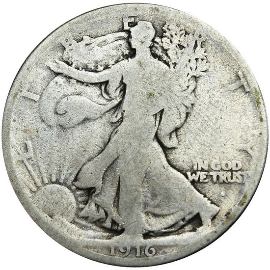 1916 S Silver Walking Liberty Half Dollar G/VG Condition