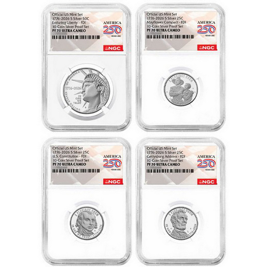 2026 S United States Mint Semiquincentennial Silver Proof Set PF70 UC FDI NGC America 250 Label 2026 S United States Mint Semiquincentennial Silver Proof Set PF70 UC FDI NGC America 250 Label