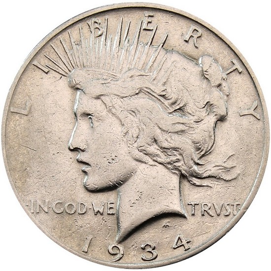 1934 D Silver Peace Dollar XF/AU
