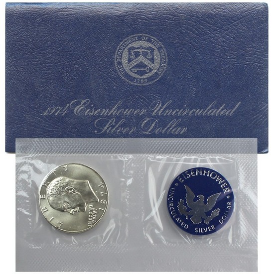 1974 S Eisenhower Silver-Clad Dollar BU in OGP