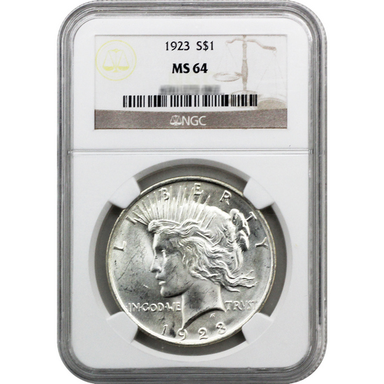 1923 Peace Silver Dollar MS64 NGC Brown Label