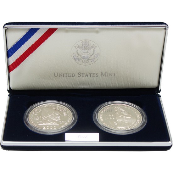 2000 P Leif Ericson Millennium Commemorative Silver Proof 2 Coin Set in OGP