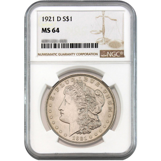 1921 D Morgan Silver Dollar MS64 NGC Brown Label